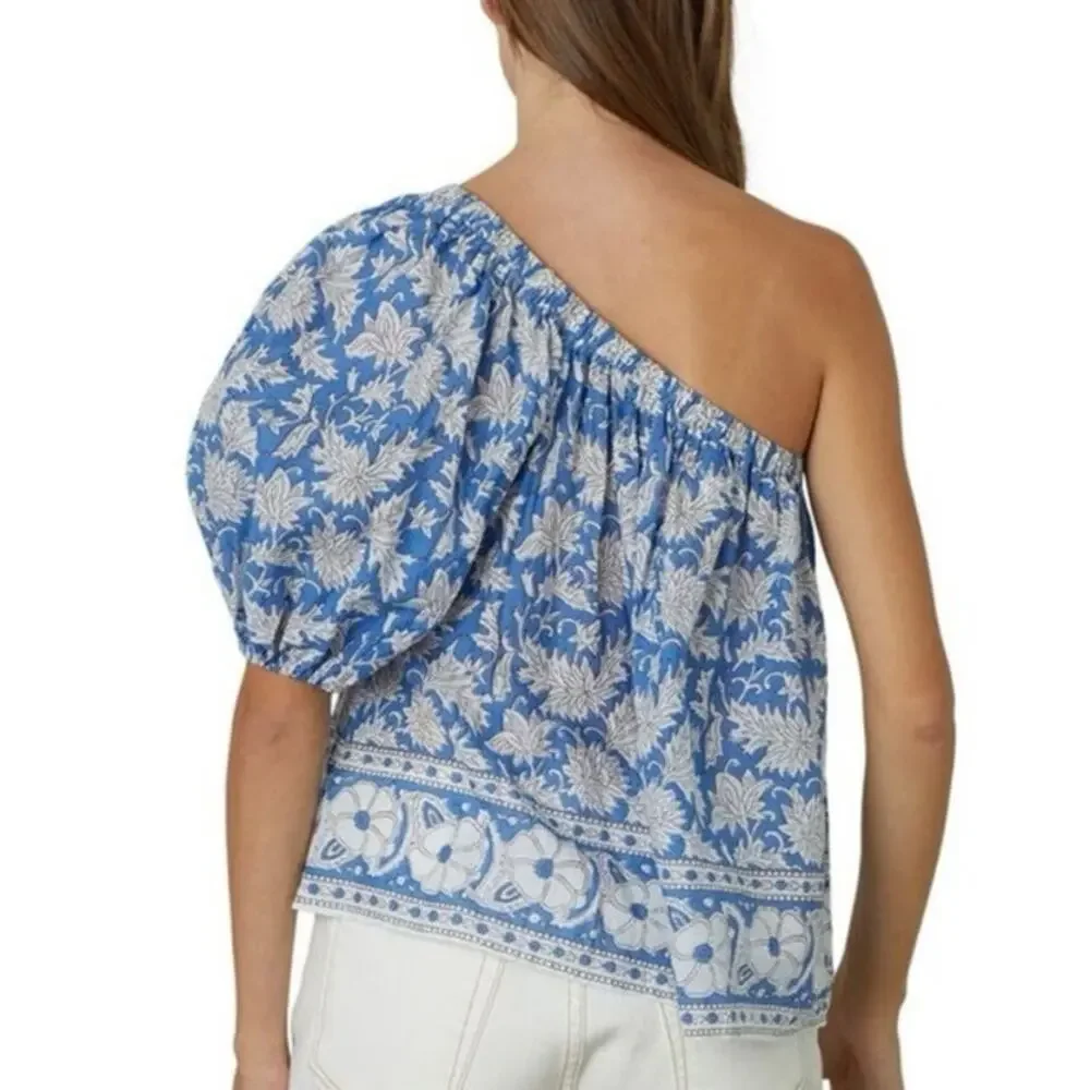 Anthropologie Velvet Graham Spencer Cotton Voile Floral One-Shoulder Top Size XL